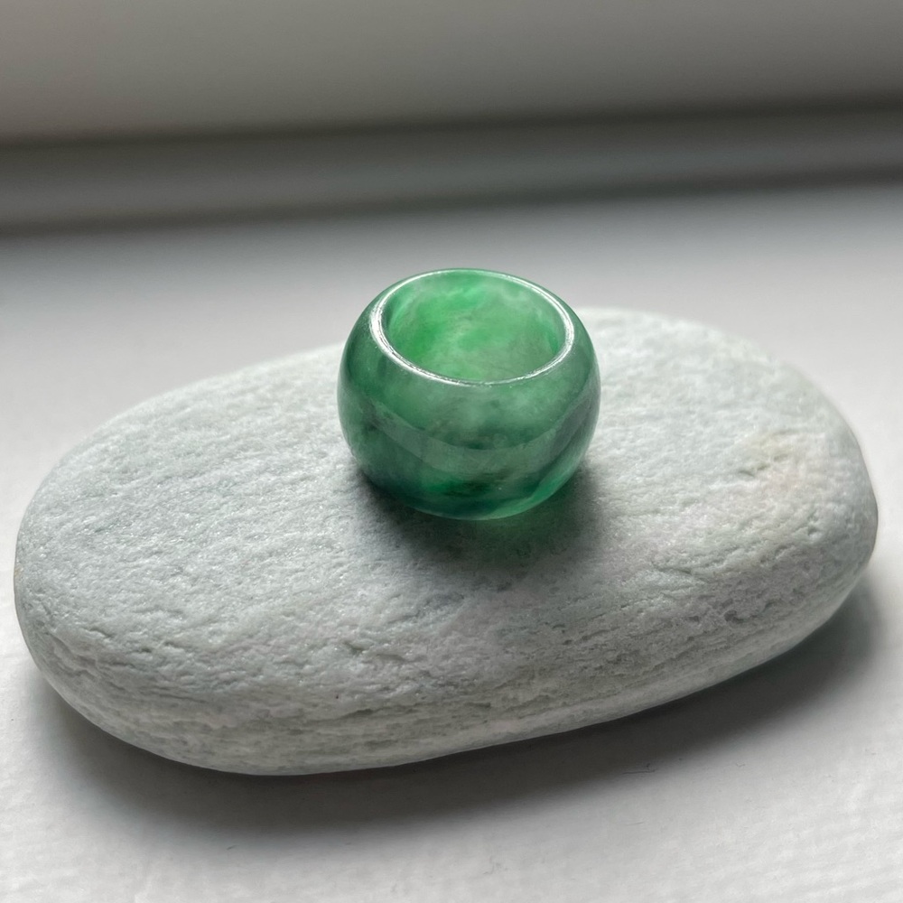 JADE l Dark green jadeite jade barrel charm / spacer